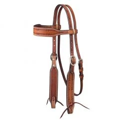 Tough-1 Leather Wide Brow Headstall with Barbed Wire Detail, Medium Oil, 42-1417-33-0
