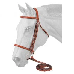 Tough-1 Premium Leather Raised Snaffle Bridle Fancy Stitched with Laced Reins Cob, 22-9558-7-0